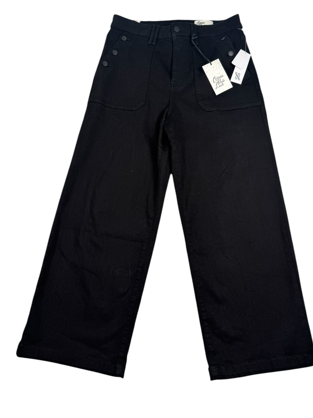 Cosmic Blue Love Jeans Size 30 Wide Leg Fit Stretch High-Rise Ab Solutions Black